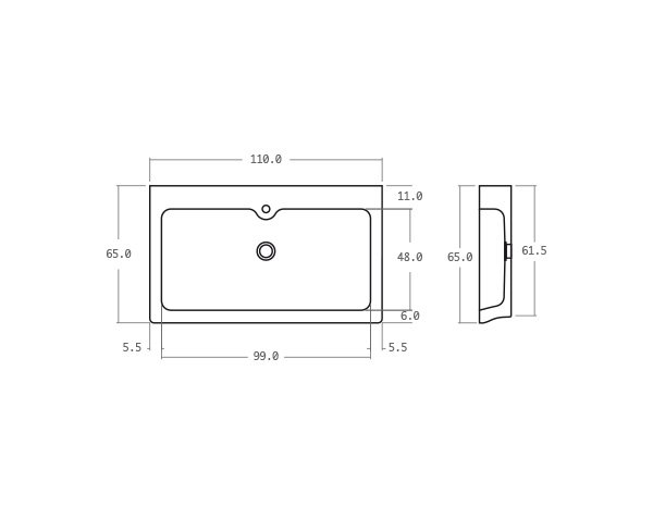 Limestone sink Kitchen - Technical plan 110 cm