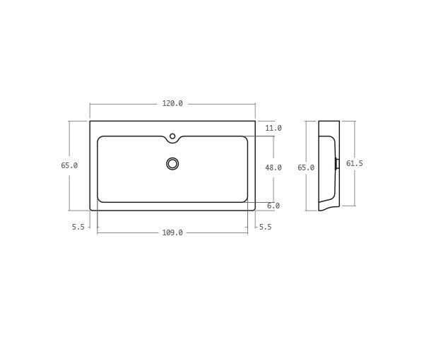 Limestone sink Kitchen - Technical plan 120 cm