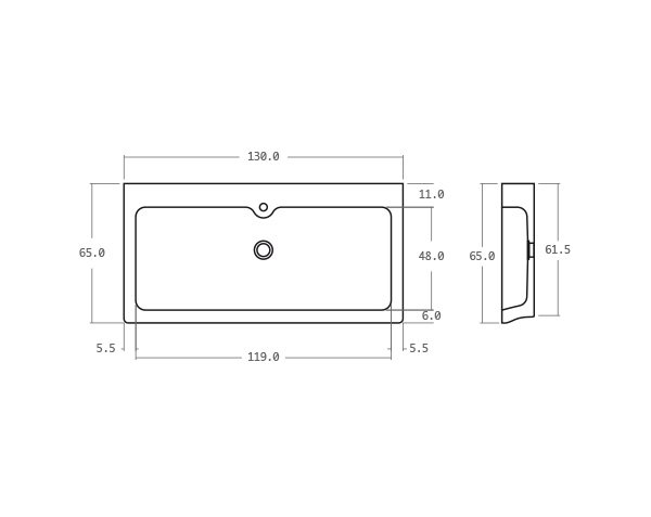 Limestone sink Kitchen - Technical plan 130 cm