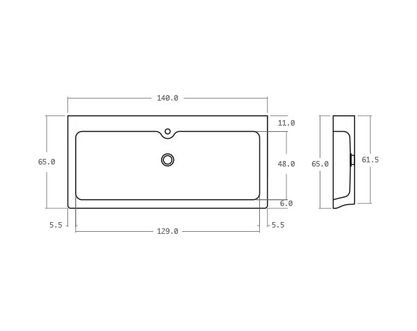 Limestone sink Kitchen - Technical plan 140 cm