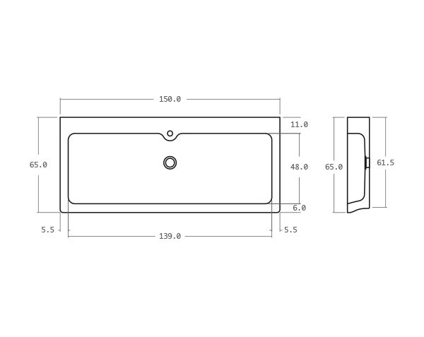 Limestone sink Kitchen - Technical plan 150 cm