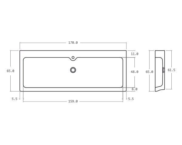Limestone sink Kitchen - Technical plan 170 cm