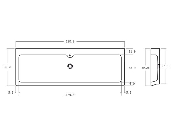 Limestone sink Kitchen - Technical plan 190 cm