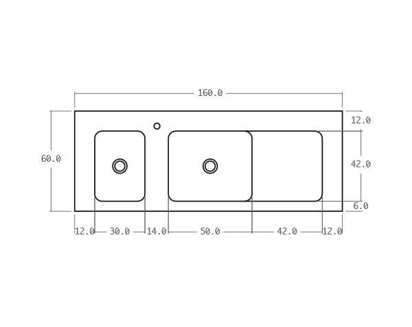 Solid sink in limestone 2 bowls - Technical plan 160 cm