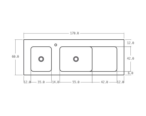 Solid sink in limestone 2 bowls - Technical plan 170 cm