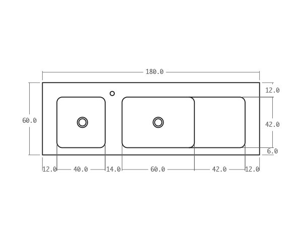 Solid sink in limestone 2 bowls - Technical plan 180 cm