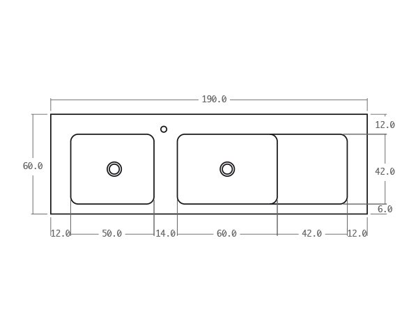 Solid sink in limestone 2 bowls - Technical plan 190 cm