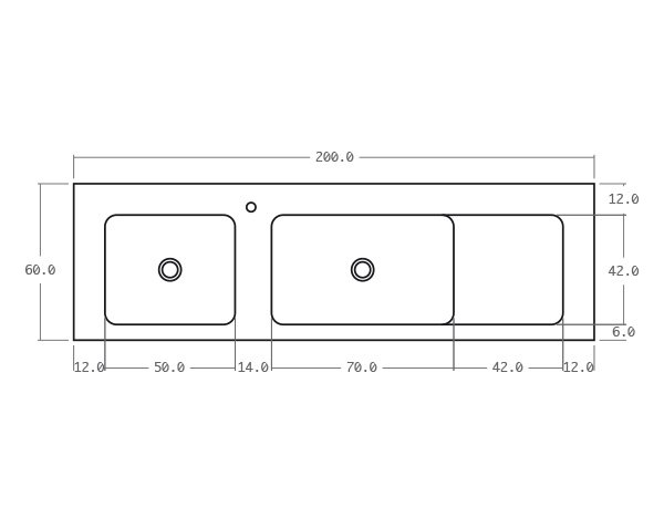 Solid sink in limestone 2 bowls - Technical plan 200 cm