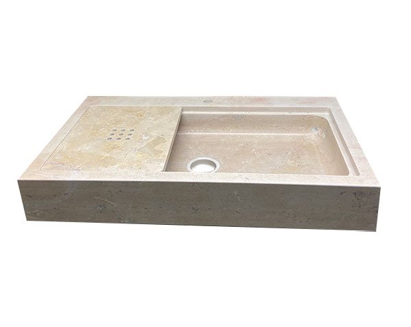 Sink in Burgundy limestone Corton Honed finish - Moveable drainer