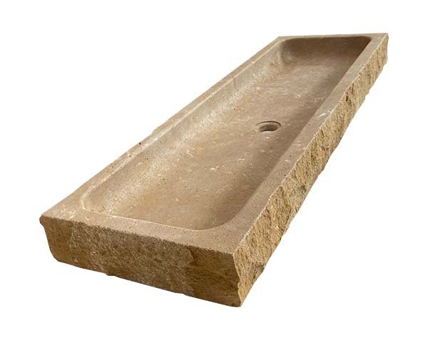 Elongated limestone washbasin - Lanvignes Golden-Yellow Aged