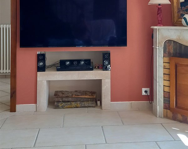 Stand - Side table in natural limestone - TV furniture - Aged Lanvignes Golden-Yellow