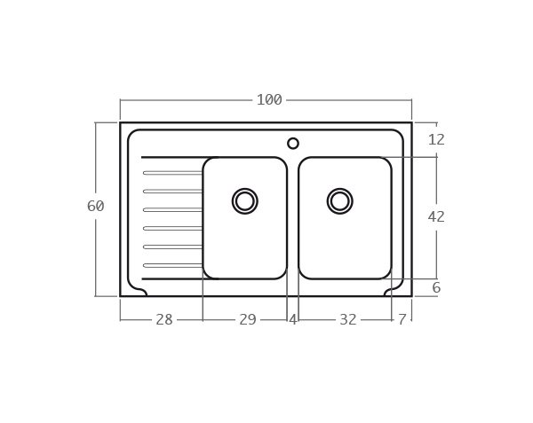 Stone sink with 2 basins - Technical plan 100 cm