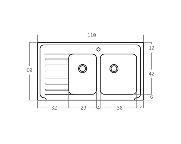 Stone sink with 2 basins - Technical plan 110 cm
