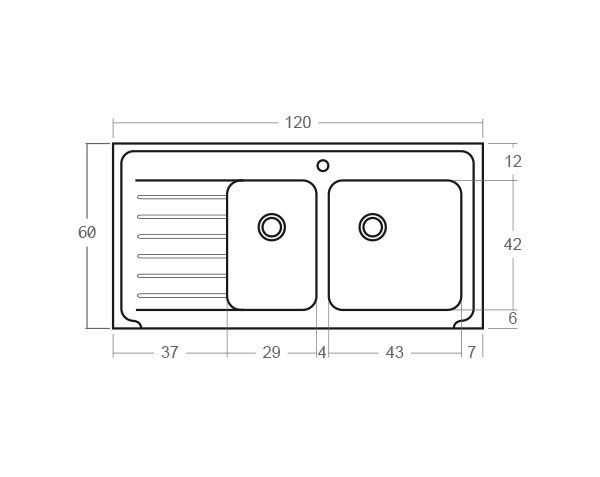 Stone sink with 2 basins - Technical plan 120 cm