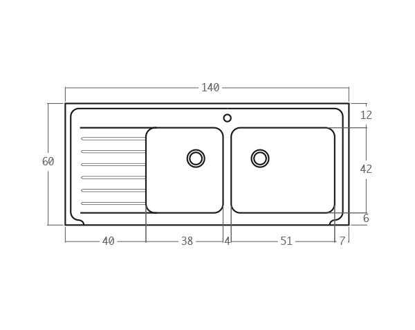 Stone sink with 2 basins - Technical plan 140 cm