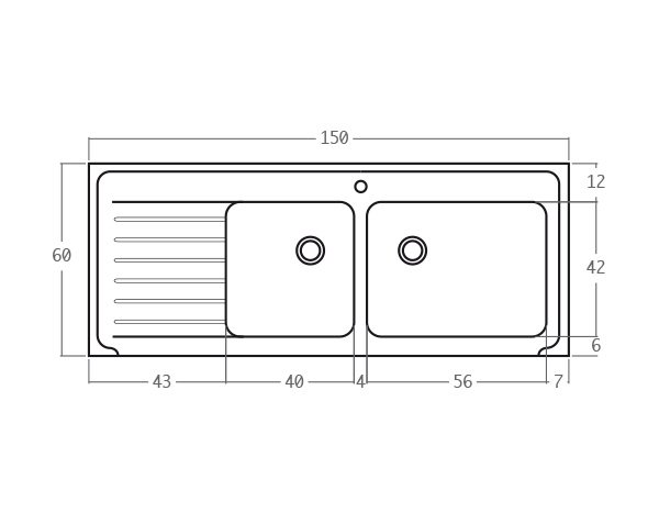 Stone sink with 2 basins - Technical plan 150 cm