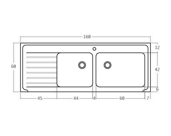 Stone sink with 2 basins - Technical plan 160 cm