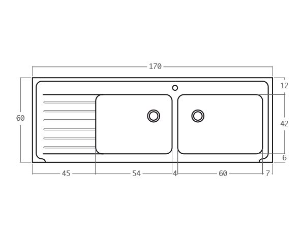 Stone sink with 2 basins - Technical plan 170 cm