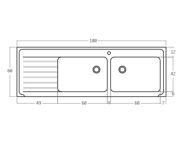 Stone sink with 2 basins - Technical plan 180 cm