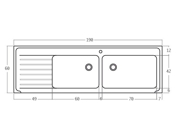 Stone sink with 2 basins - Technical plan 190 cm