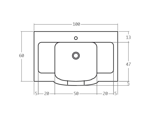 Solid limestone sink - Technical plan 100 cm