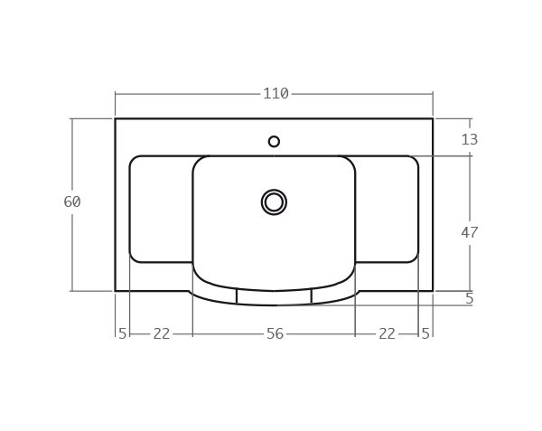 Solid limestone sink - Technical plan 110 cm