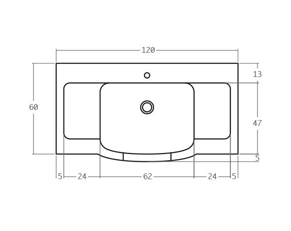 Solid limestone sink - Technical plan 120 cm
