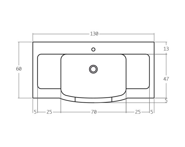 Evier massif en pierre Corton - Schéma technique 130 cm
