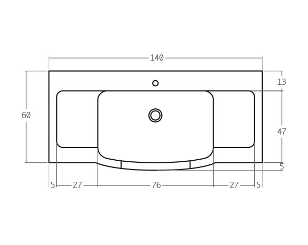 Solid limestone sink - Technical plan 140 cm
