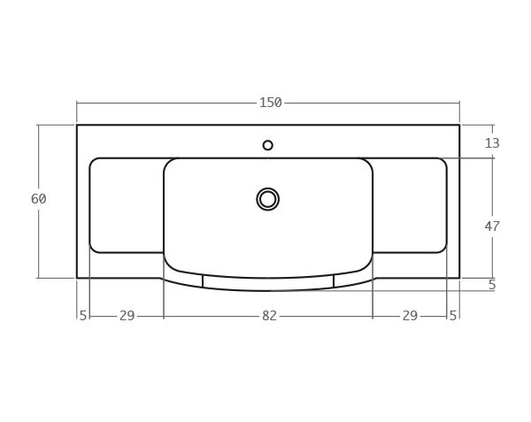Evier massif en pierre Corton - Schéma technique 150 cm
