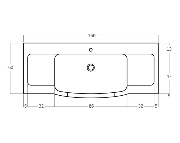 Solid limestone sink - Technical plan 160 cm