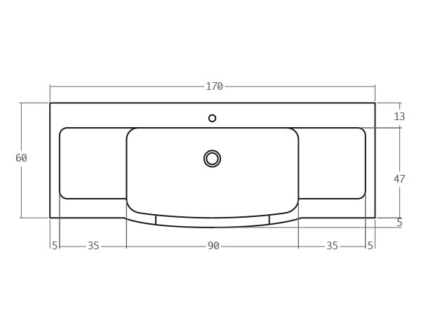 Solid limestone sink - Technical plan 170 cm