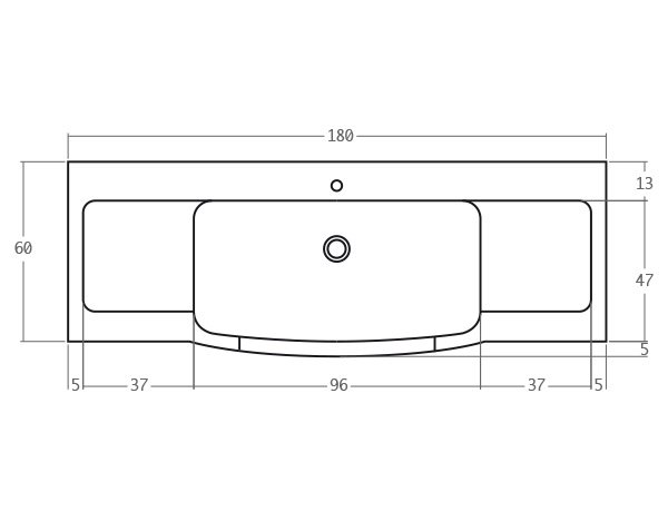 Solid limestone sink - Technical plan 180 cm