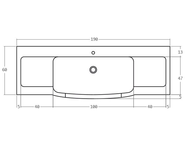 Evier massif en pierre Corton - Schéma technique 190 cm