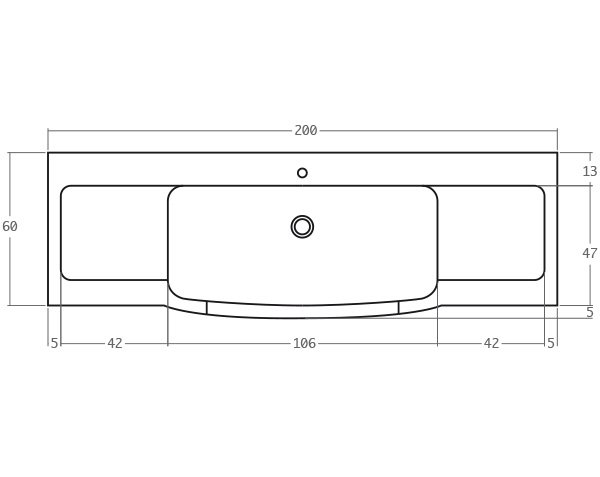 Solid limestone sink - Technical plan 200 cm