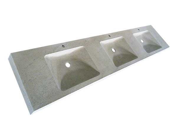 Multiple stone sink - 3 bowls and 3 faucets - Softened Light Charmot Burgundy Stone