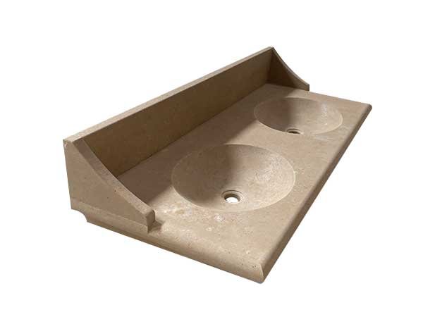 Basin with integrated backsplash in natural limestone - For bathroom