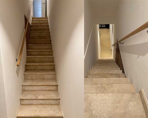 Concrete staircase cladding with treads and risers - Natural limestone Concrete staircase cladding with treads and risers - Natural limestone
