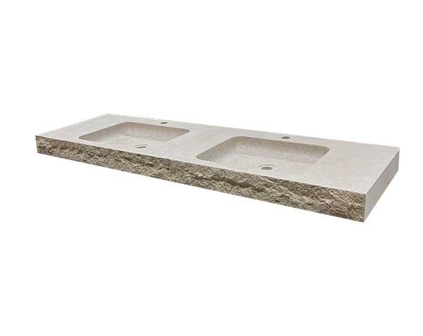 Natural limestone basin with 2 bowls and split front edge - Charmot Light Honed