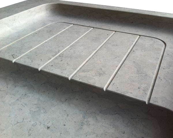 Detail of sink in Burgundy limestone Bleu de Lignières Honed Detail of sink in Burgundy limestone Bleu de Lignières Honed