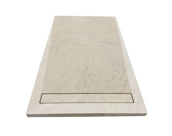 Shower base with channel drain in natural limestone - Charmot Clair Anti-Slippery