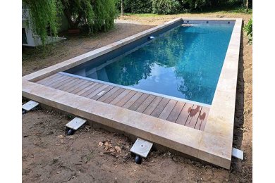 Margelle d'angle carré en pierre naturelle de Bourgogne Margelle d'angle carré en pierre naturelle de Bourgogne