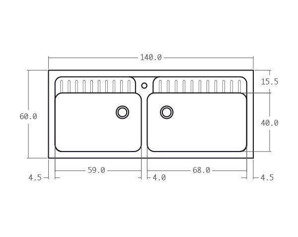 Limestone sink - Technical plan 140 cm