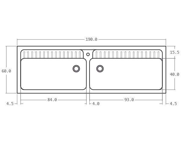 Limestone sink - Technical plan 190 cm