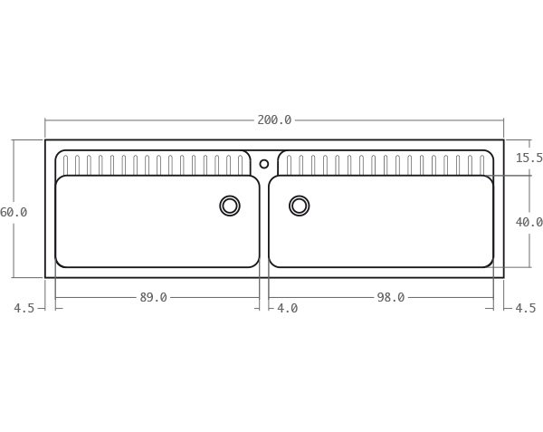 Limestone sink - Technical plan 200 cm