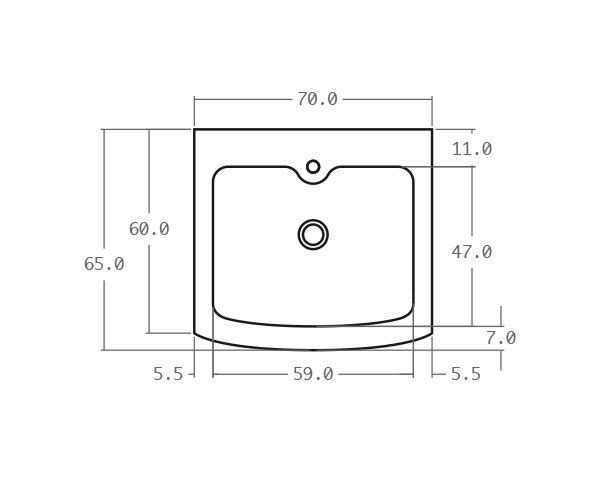 Solid limestone sink with one bowl - Technical plan 70 cm Solid limestone sink with one bowl - Technical plan 70 cm