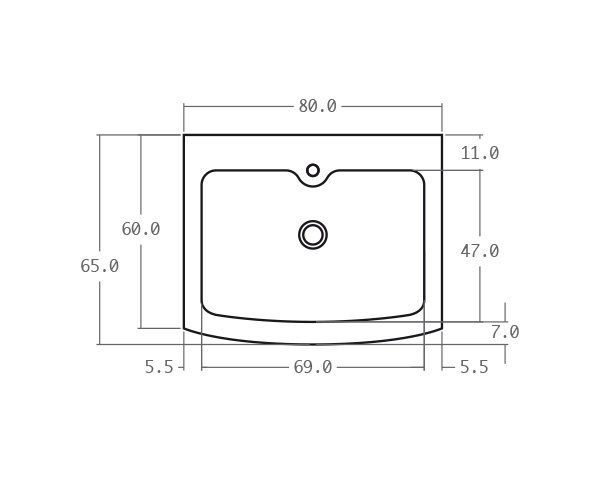 Solid limestone sink with one bowl - Technical plan 80 cm