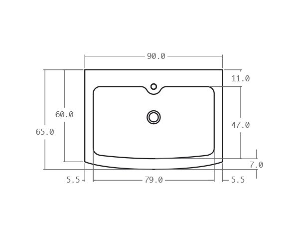 Solid limestone sink with one bowl - Technical plan 90 cm