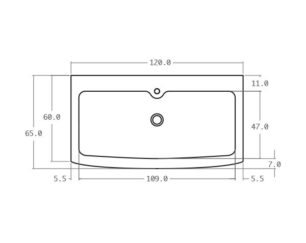 Solid limestone sink with one bowl - Technical plan 120 cm