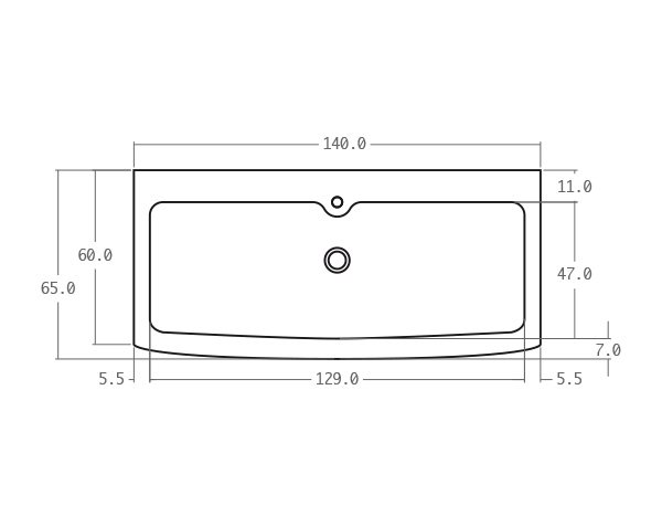 Solid limestone sink with one bowl - Technical plan 140 cm